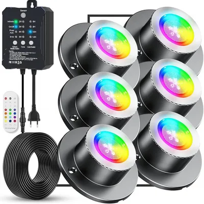 Produktbild von 6er RGB LED Bodenstrahler Außen mit 14 Farben,5 Helligkeitsstufen Gartenstrahler mit Lichtsensor und Trafo,Unterwasserstrahler mit Fernbedienung,Timer