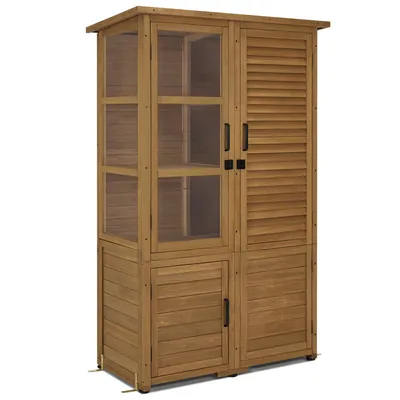 Produktbild von M MCombo Gartenschrank Gartenhaus Holz Wetterfest, Outdoor Wasserdicht, Gartenhütte mit 3 Herausnehmbaren Ablagen, 0130D