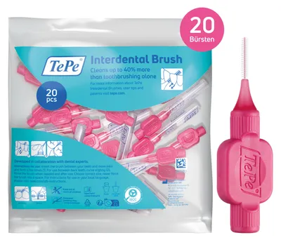 Produktbild von 20-Pack TePe Interdentalbürsten Original Pink, ISO-Größe 0, 0,4 mm, Reinigung der Zahnzwischenräume