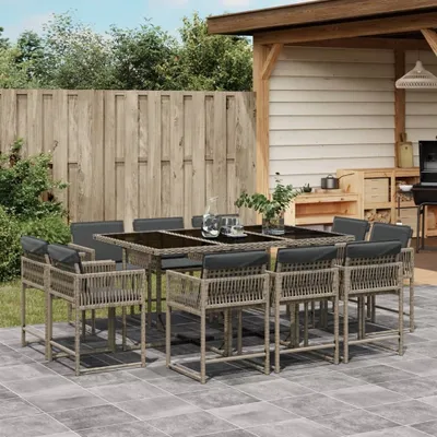 Produktbild von Möbel 11-tlg. Garten-Essgruppe mit Kissen Grau Poly Rattan - Sitzgruppe 3211568