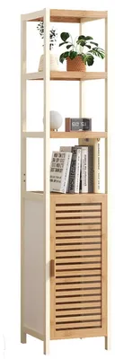 Image de Armoire haute, 33 cm de large, en bambou, avec 3 étagères ouvertes et 2 tiroirs