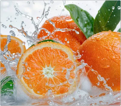 Produktbild von Spritzschutz Herdabdeckplatte Schneidebrett aus Glas Spritzige Orangen 1-Teilig (60x52cm)