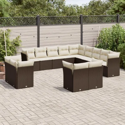 Image de vidaXL Ensemble de 13 canapés de jardin avec coussins Marron Poly Rattan