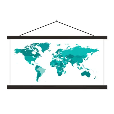 Produktbild von MuchoWow® Textilposter Weltkarten - Weiß - Blau 120x60 cm mit schwarzem Rahmen - Dekoration Schlafzimmer