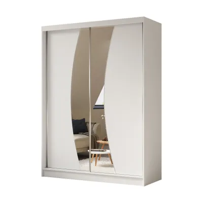 Produktbild von Schwebetürenschrank VOX 160 cm – Kleiderschrank mit 2 Schubkasteneinsätze, Spiegel & Schiebetüren (Weiß)