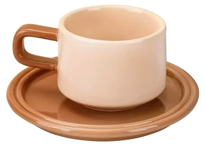 Produktbild von Kaffeetassen Set 250ml Espressotasse mit Untertasse Moderne Teetasse Cappuccinotasse Keramiktasse Geschenk für Muttertag Geburtstag Valentinstag (Beige+Kaffee)