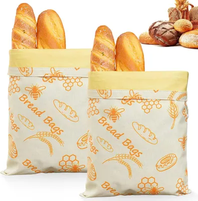 Produktbild von Bienenwachs Brotbeutel 43 cm x 33 cm, 2 Stück, Leinen Baumwolle, für selbstgebackenes Brot