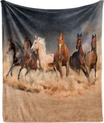 Produktbild von ABAKUHAUS Pferd Weich Flanell Fleece Decke, Equine Themed Tiere, Gemütlicher Plüsch für den Innen- und Außenbereich, 125 x 175 cm, Brown Sand Braun