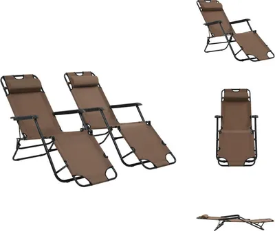 Image de vidaXL Transats pliants 2 pièces avec repose-pieds Marron -  Transats
