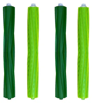 Four green vacuum cleaner roller brushes are displayed vertically against a white background.