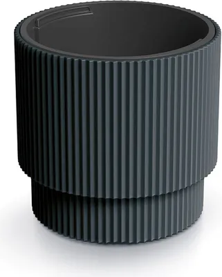 Produktbild von Blumentopf Kunststoff Grau 40x38 cm 20L Innenvolumen mit herausnehmbarem Einsatz, Modernes Rillen-Design, für Drinnen & Draußen, frost-, hitze- & UV-resistent