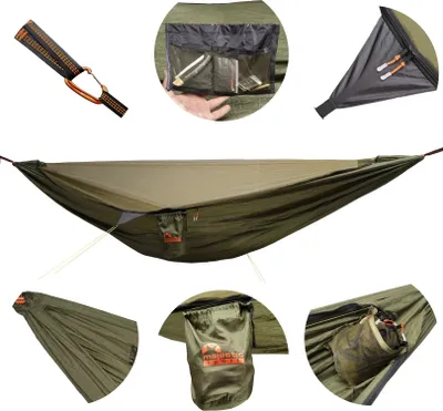 Produktbild von MAJESTIC SPORT Hängematte mit Moskitonetz Hedera Leicht tragbar für Ausflüge Camping Strand Wanderhängematte Outdoor 330x150 cm 300 kg, Grün