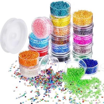 16.000 Glasperlen, 2 mm, 20 Farben, mit 18 m elastischem Faden