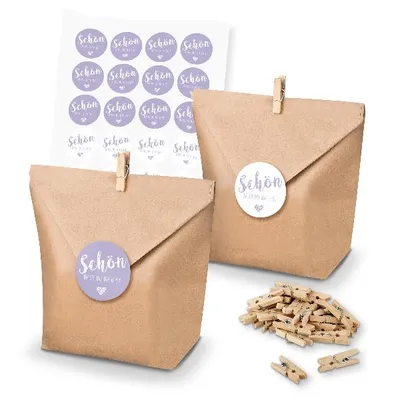 Produktbild von itenga SET Geschenktüten Schön dass du da bist (101) 24x Tüten+Klammern+Sticker