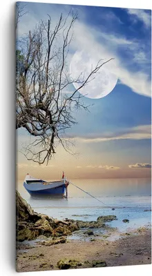 Produktbild von Bild auf Leinwand - Leinwandbild - Nacht Mond Boot - 45x80cm - Wand Bild - Wanddeko - Wandbilder - Leinwanddruck - Bilder - Kunstdruck - Wanddekoration - Leinwand bilder - Wandkunst - PA45x80-3457