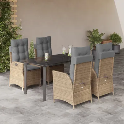 Imagen del producto de Maison Exclusive: Juego de comedor de jardín de 5 piezas con cojines, color beige, fabricado en polirratán