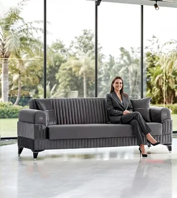 Obrázek produktu pro Moderní šedá sametová pohovka pro 3 osoby, elegantní, pohodlná, ideální do obývacího pokoje,