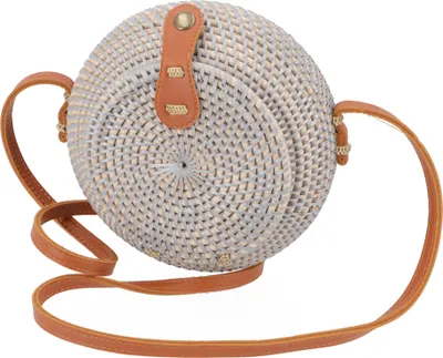 Produktbild von Geflochtene Handtasche, Korbtasche, Rattantasche, Balitasche Rund - Modell 4, Grau, Rattan,Rattan, 20*20*10 cm, Körbe & Korbtaschen