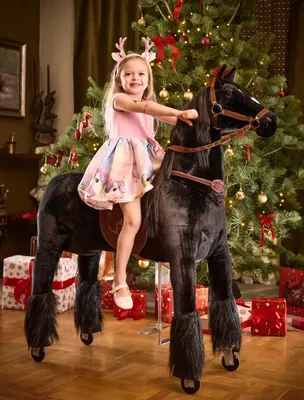 Produktbild von Ponnie Mechanisches Pferd auf Rollen Ebony XL PRO - extra großes Reitpferd mit Rollen für Kinder und Erwachsene - schwarz