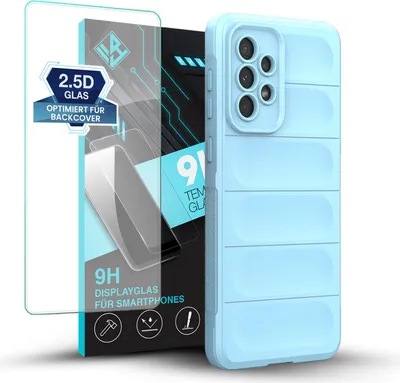 Produktbild von Handy Hülle für Samsung Galaxy A33 5G mit 9H Displayglas Displayschutz Plus Grip Case Cover Schutzhülle Softgrip Farbe: Hellblau