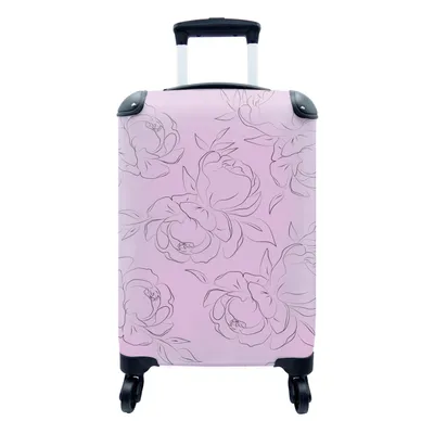 Produktbild von MuchoWow® Koffer Handgepäck Trolley Rollkoffer Kleine Reisekoffer mit 4 Rollen - Blumen - Rosen - Muster - Strichzeichnung - Cabin Size < 55x40x23 cm & 55x40x20 cm - Fotokoffer - Kabinenkoffer - Boardgepäck - Reise-Box - Reisekoffer - Reisegepäck - Koffer mit Bild - Trolley für Kinder