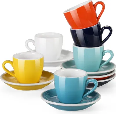 Obrázek produktu pro LOVECASA Porcelánový kávový servis, 12dílná sada šálků s podšálky pro 6 osob, sada šálků na espresso, sada na kávu