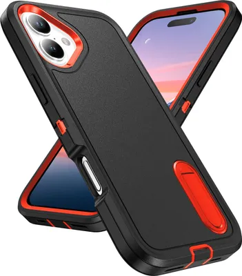 Obrázek produktu pro Pouzdro pro iPhone 17 Hybridní Třivrstvé Robustní Nárazuvzdorné Ochranné Pouzdro se Stojánkem černé Pomerančový