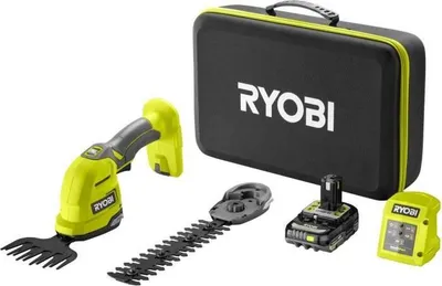 Obrázek produktu pro Nůžky na okraje trávníku / nůžky na keře Ryobi ONE+ 18 V, akumulátor 2,0 Ah, nabíječka 1,5 A, RY18GSA-120T, včetně kufříku