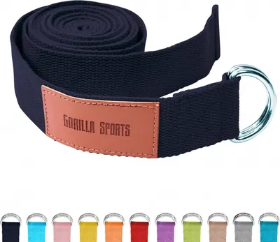 Produktbild von GORILLA SPORTS® Yogagurt - 100 % Baumwolle, mit Verschluss aus Metall, einstellbarer D-Ring Schnalle, Schwarz - Yoga Band, Stretch Band, Yoga-Gürtel, Pilates Yoga Strap, Hilfsmittel für Dehnung