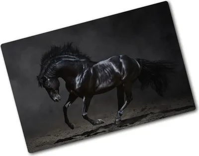 Produktbild von Tulup Glas Herdabdeckplatte - 80x52 cm - Glaskeramikkochfeld-Abdeckung Spritzschutz Glasabdeckplatte - Einteilig - Tiere - Schwarzes Pferd - Schwarz