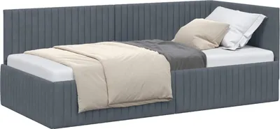 Produktbild von vidaXL Eckbettgestell mit Kopfteil Dunkelgrau 90 cm x 200 cm Samt