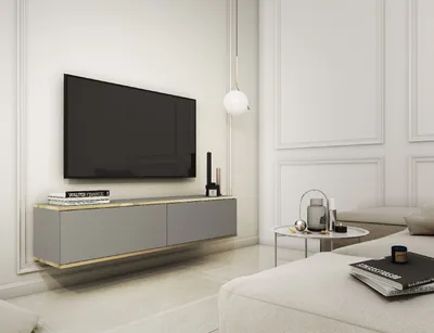 Produktbild von TV Lowboard RTV-Schrank Fernsehtisch ORO 135 Grau + Gold