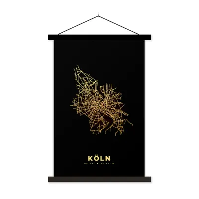 Produktbild von MuchoWow® Textilposter Köln - Karte - Gold - Stadtplan 60x90 cm mit schwarzem Rahmen - Poster Wohnzimmer