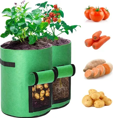 Produktbild von 5Stück 10 Gallone Pflanztasche Kartoffel Tomaten Erdnüsse Vliesstoff Pflanzsack Pflanzbeutel, Grün