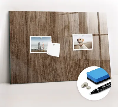Produktbild von Magnetpinnwand Memoboard - Zubehörsatz - Weißer Marker + Schwamm + Magnete - 60 x 40 cm - Dunkles Holz