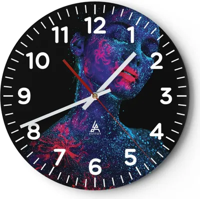 Produktbild von Wanduhr - Rund - Glasuhr - Frau Ultraviolett Glitzer - 30x30cm - Schleichendes Uhrwerk - Lautlos - zum Aufhängen bereit - Dekoration Modern - Wanddekoration aus Glas - C4AR30x30-4527
