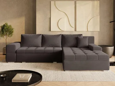 Produktbild von GrainGold Ecksofa L-Form Sonia - Ecksofa mit Schlaffunktion, Bettkasten - Moderne Ecksofa, Wohnzimmer Sofa - Eckcouch mit Velours-stoff - Braun (Salvador 04)