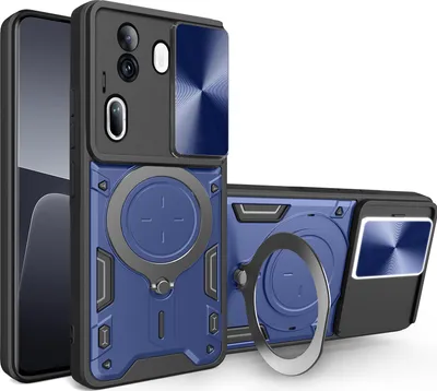 Image de Etui pour Oppo Reno11 Pro Etui double couche durable avec protection de l'appareil photo et anneau de support Bleu