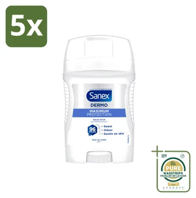 Imagen del producto de 5 unidades de antitranspirante en barra Sanex Maximum Protection, 50 ml, pack ahorro