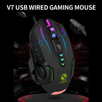 Image de Souris filaire USB à 6 boutons, souris de bureau et de jeu ergonomique avec vitesse de déplacement réglable sur 4 niveaux, effets lumineux colorés et molette antidérapante, couleur noire