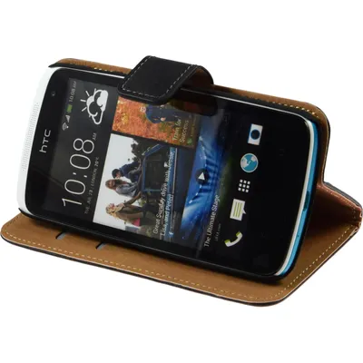 Produktbild von PhoneNatic Kunst-Lederhülle kompatibel mit HTC Desire 500 - Wallet schwarz + 2 Schutzfolien