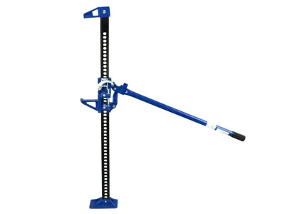 A blue and black off-road jack is shown against a white background.