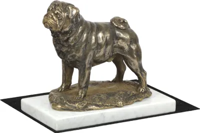 Immagine prodotto di Mops, Pug, Carlin, Carlino, Doguillo - Statua di cane, figura su marmo bianco, trofeo per l'esposizione canina Art Dog