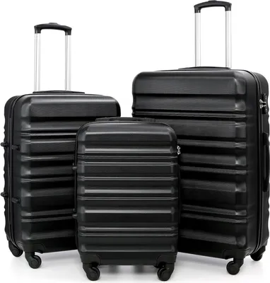 Produktbild von COOLIFE Hartschalen-Koffer Trolley Rollkoffer 4 Rollen TSA-Schloss Schwarz