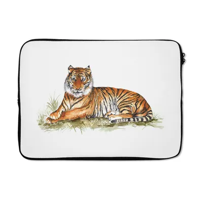 Produktbild von MuchoWow® Laptop Hülle 13 Zoll Tiger - Gemälde - Orange Laptoptasche - Laptophülle - Sleeve - Rundumschutz