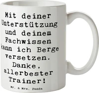 Produktbild von Mr. & Mrs. Panda Henkeltasse Spruch Bester Trainer - Weiß - Geschenk, Danke sagen, Becher, Keramikbecher, Tasse mit, Persönlichkeit, Bedanken, Teebecher, Aufmerksamkeit