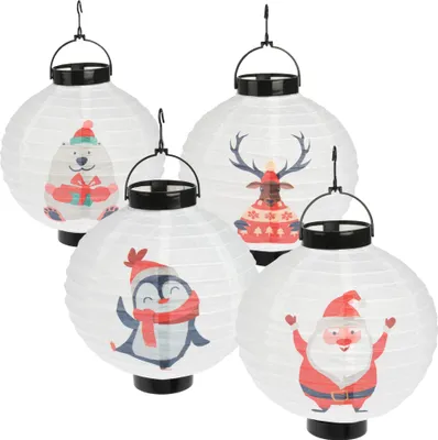 Produktbild von com-four® 4x LED Laterne - Laterne mit schönen Motiven - Batteriebetriebene Papierlaterne - LED Beleuchtung zu Weihnachten - Weihnachtsdeko [Auswahl variiert]