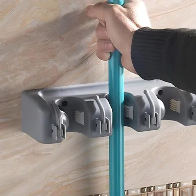 Productafbeelding van Unyqoos® Wandhouder voor gereedschap met 3 zelfsluitende klemmen en 4 haken, ABS, draagvermogen tot 15 kg – geschikt voor keuken, garage, badkamer en tuin