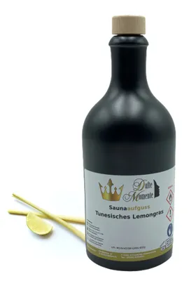 Produktbild von Dufte Momente | Saunaduft Konzentrat Tunesisches Lemongras 500ml | in schwarzer Steingutflasche | vegan, ohne Tierversuche