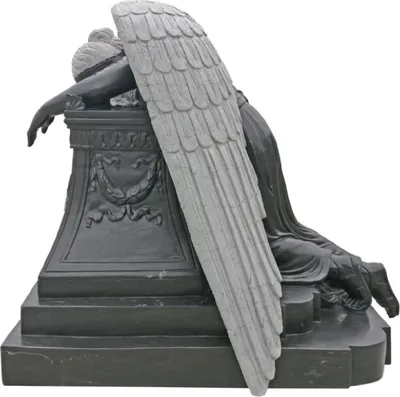 Produktbild von Casa Padrino Luxus Jugendstil Deko Stein Skulptur Engel Schwarz / Grau H. 125 cm - Prunkvolle Garten Stein Deko Figur - Barock & Jugendstil Garten Deko Stein Skulpturen - Edel & Prunkvoll